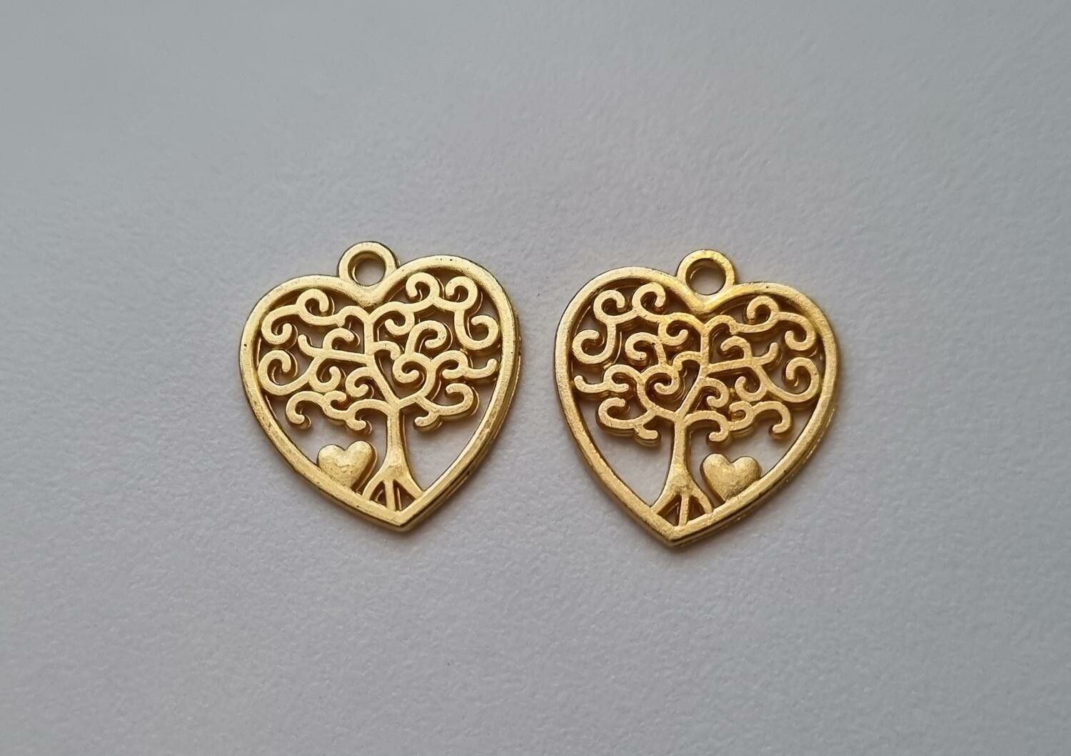 2 st guldfärgade träd, trädberlocker / charms