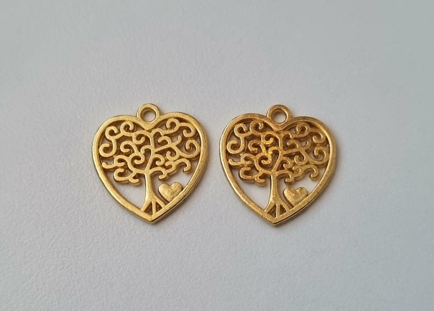 2 st guldfärgade träd, trädberlocker / charms