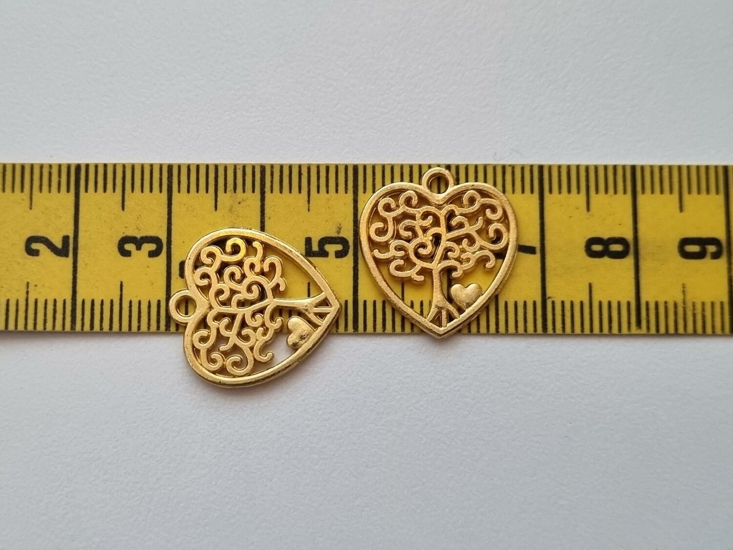 2 st guldfärgade träd, trädberlocker / charms
