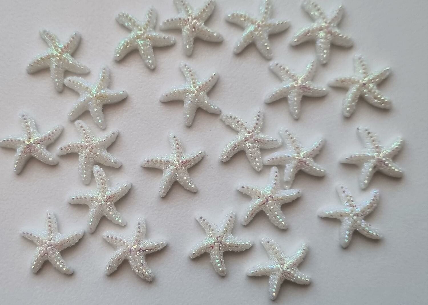 10 st små vita sjöstjärnor, flatbacks för dekoration, scrapbooking mm