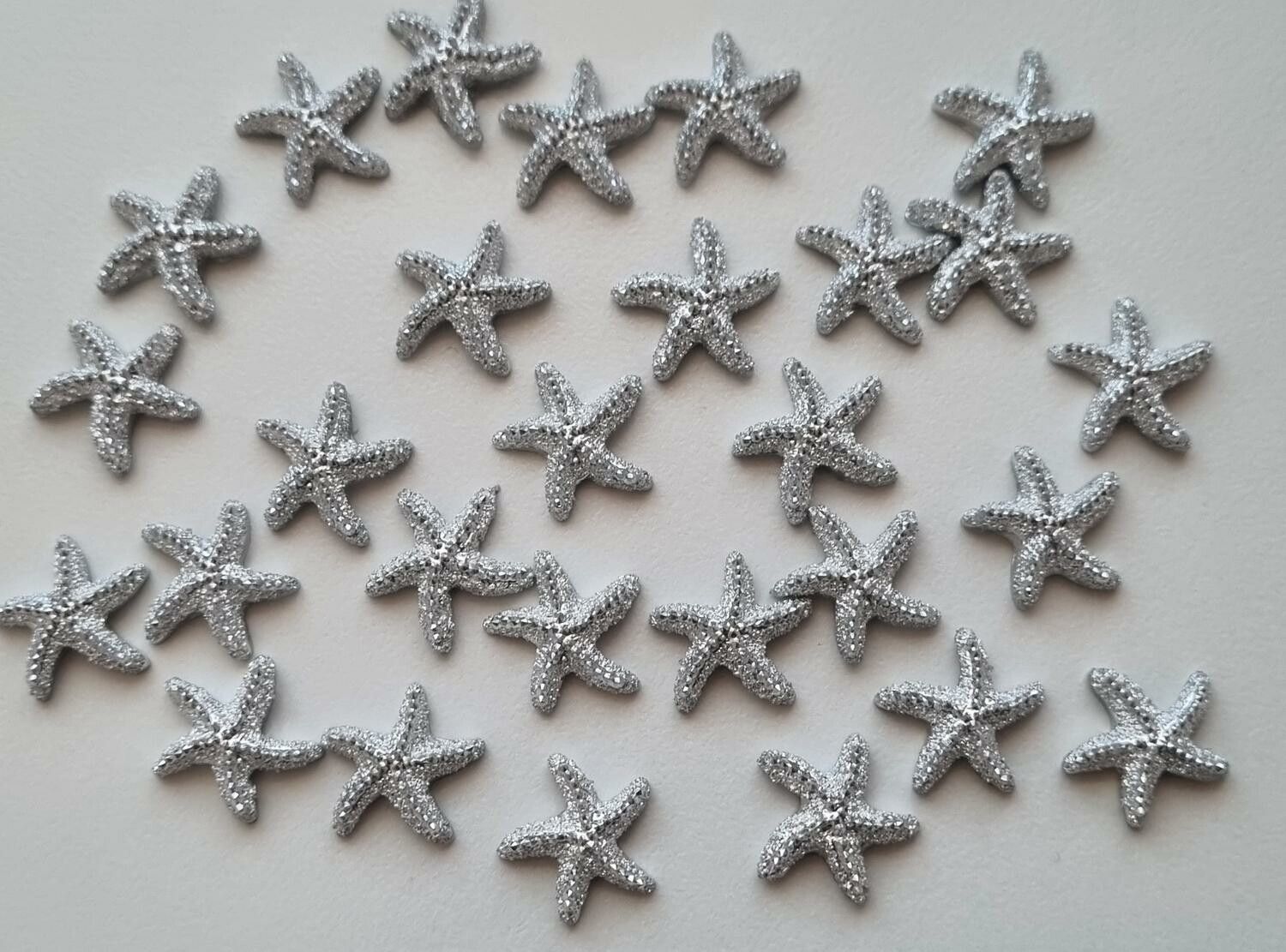 10 st små grå sjöstjärnor, flatbacks för dekoration, scrapbooking mm