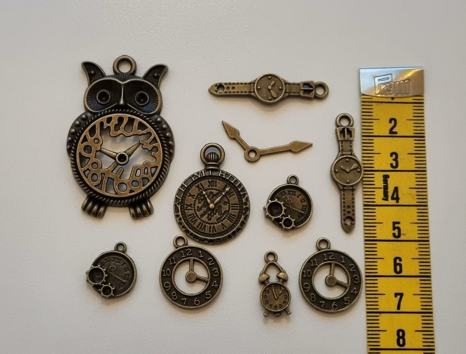 10 st berlocker / charms - Klockor i steampunk, bronsfärgade klockberlocker