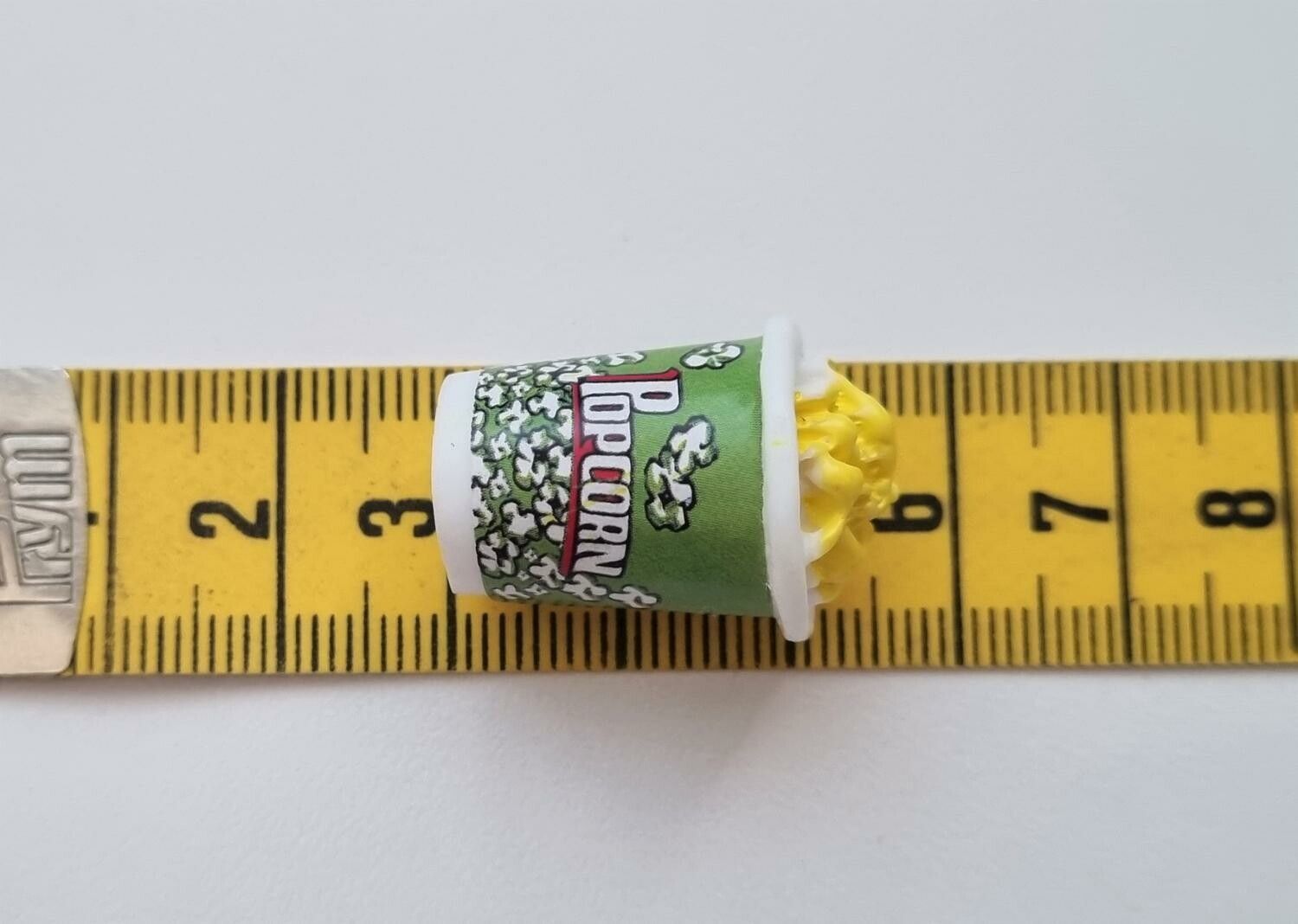 1 st popcornburk (grön) Miniatyr för dockskåp / tittskåp
