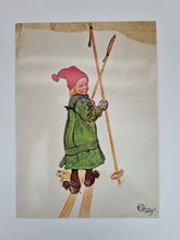 Vykort - Carl Larsson, Esbjörn på skidor