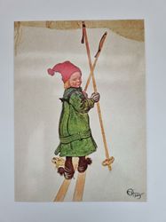 Vykort - Carl Larsson, Esbjörn på skidor