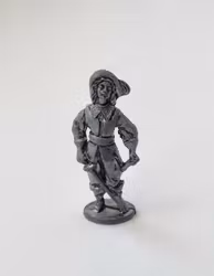 Detaljerad liten figur i tenn / musketör i tenn / miniatyr