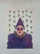 Vykort - Clown nr 4. Teckning: Lotta Lorentzon