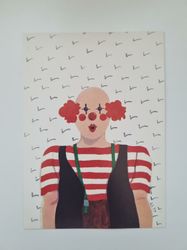 Vykort - Clown nr 1. Teckning: Lotta Lorentzon