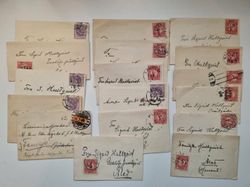 17 st äldre små kuvert med svenska frimärken, år 1909 och framåt