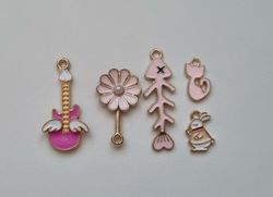 5 st rosa berlocker, hänge / berlocker