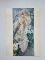 Vykort - Alphonse Mucha, Flickan och liljorna