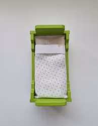 Dockskåpsmöbel, grön säng med madrass/täcke (Lundby)