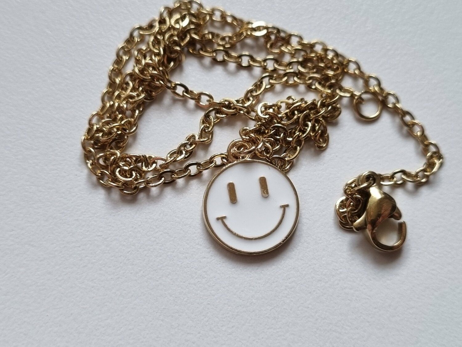 Halsband Smiley / smileyface (vit)