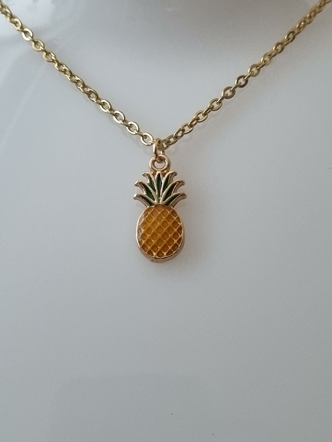 Halsband (45 cm) i rostfritt stål med söt berlock - Ananas