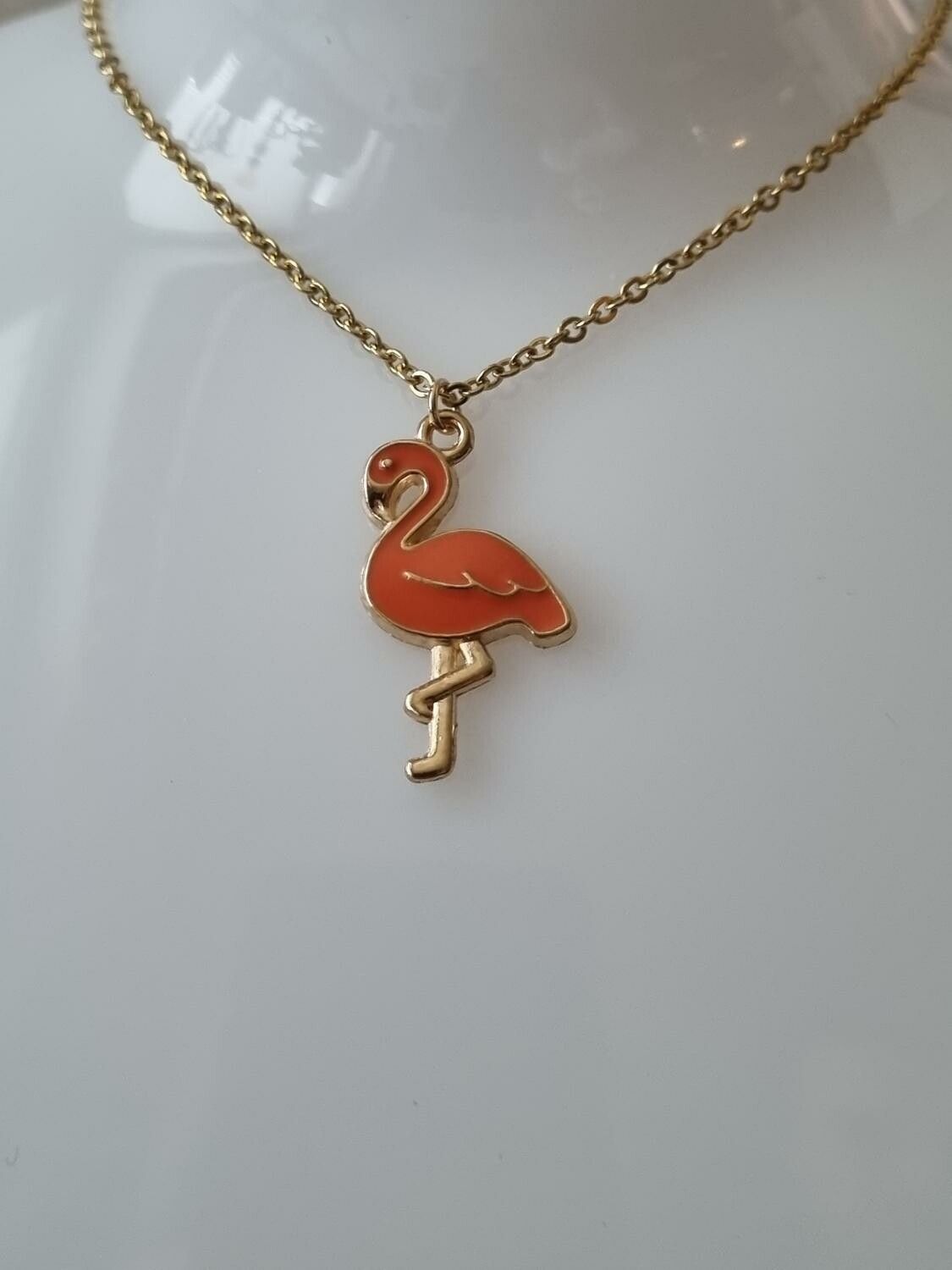 Halsband i rostfritt stål med söt berlock (45 cm) - Flamingo