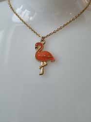Halsband i rostfritt stål med söt berlock (45 cm) - Flamingo