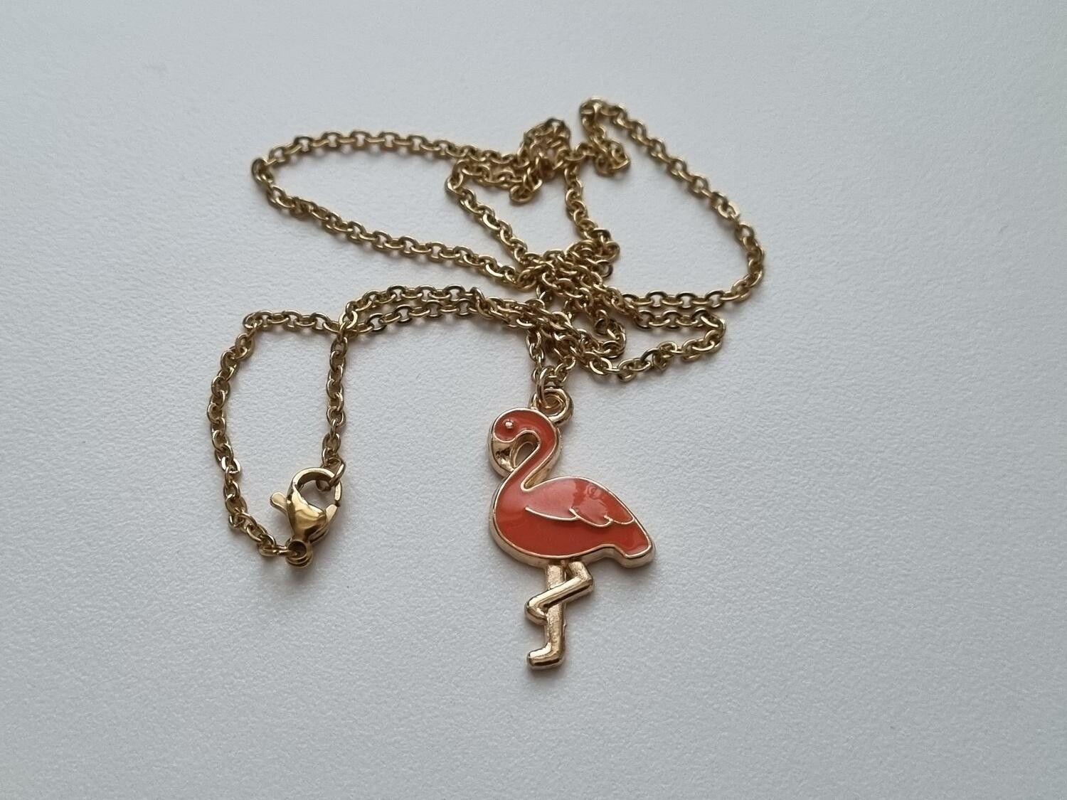 Halsband i rostfritt stål med söt berlock (45 cm) - Flamingo