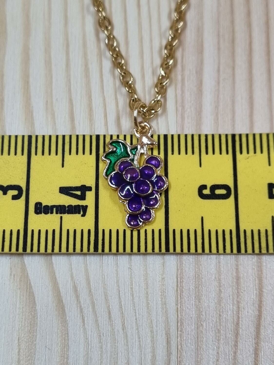 Halsband i rostfritt stål med söt berlock (51 cm) - Vindruvor