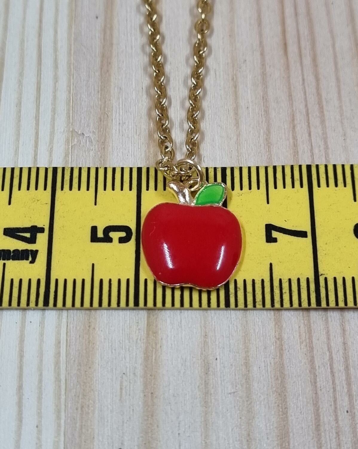Halsband (55 cm) i rostfritt stål med söt berlock - Äpple