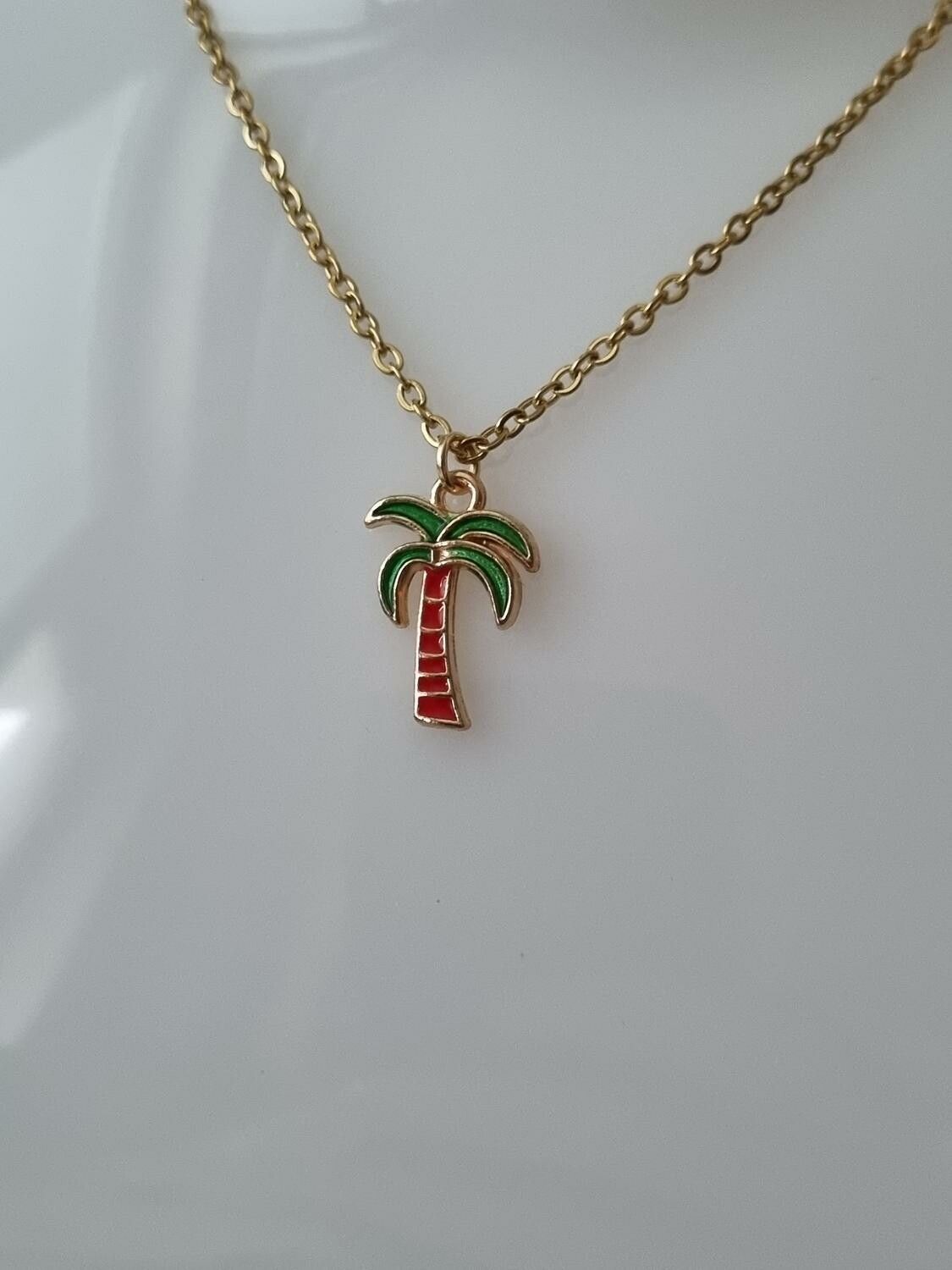 Halsband i rostfritt stål med söt berlock (50 cm) - Palm