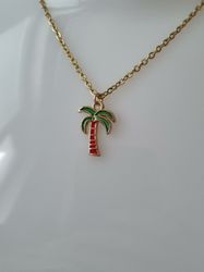 Halsband i rostfritt stål med söt berlock (50 cm) - Palm