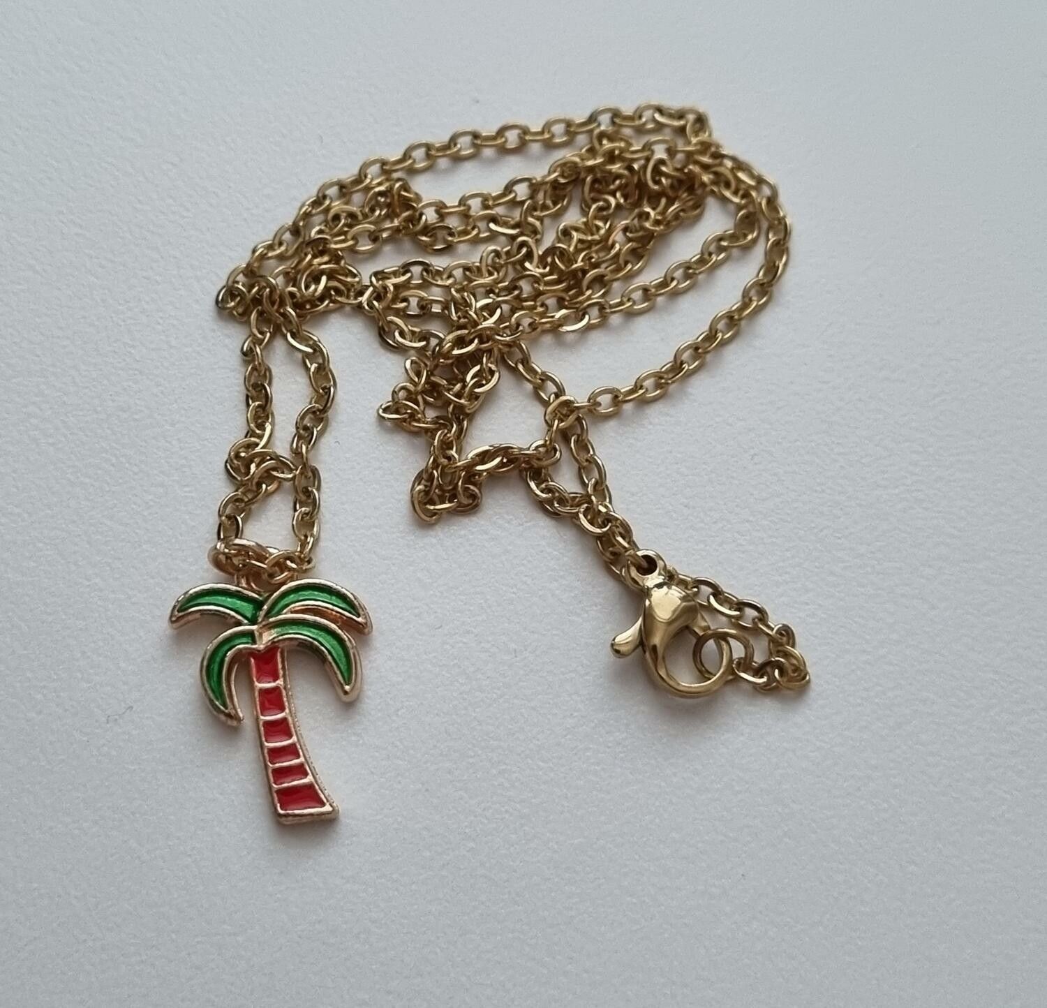 Halsband i rostfritt stål med söt berlock (50 cm) - Palm