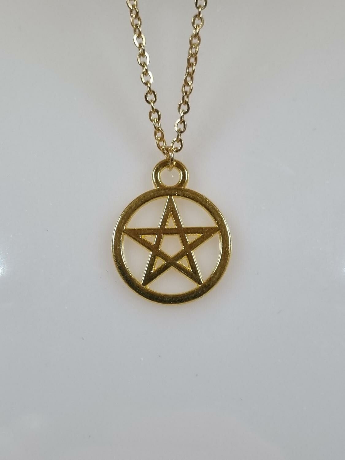 Halsband (60 cm) i rostfritt stål med söt berlock - Pentagram