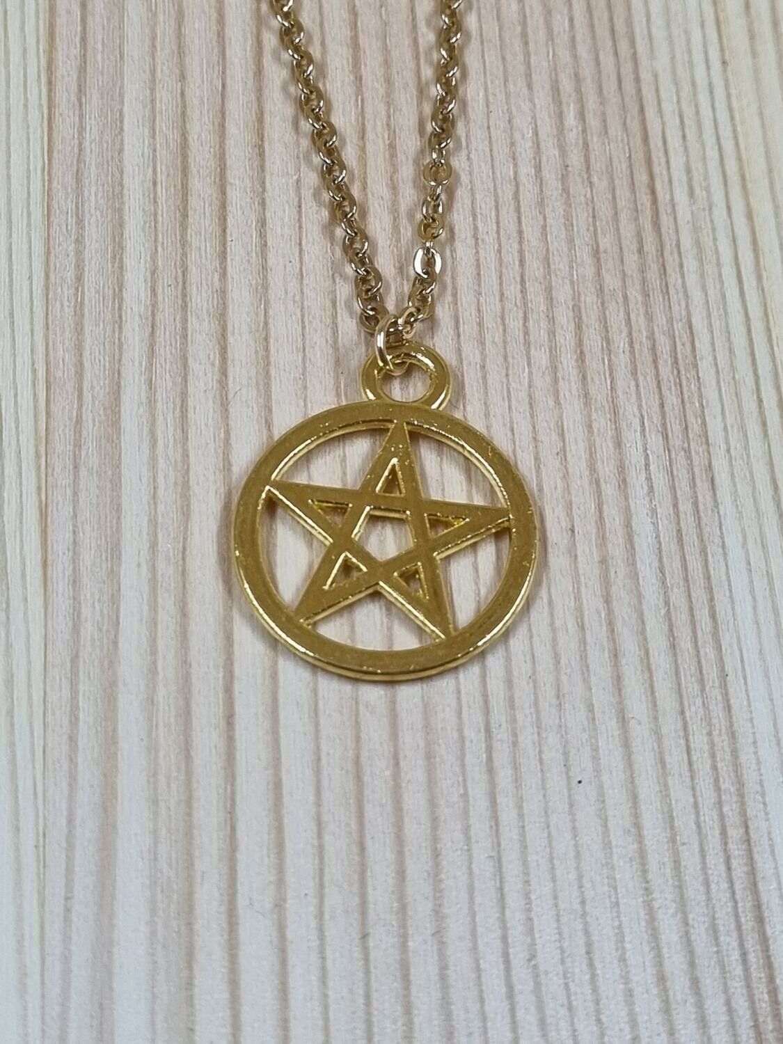 Halsband (60 cm) i rostfritt stål med söt berlock - Pentagram