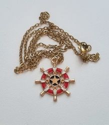 Halsband (50 cm) i rostfritt stål med söt berlock - Roder
