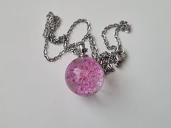 Halsband med rund glaskula (rosa)