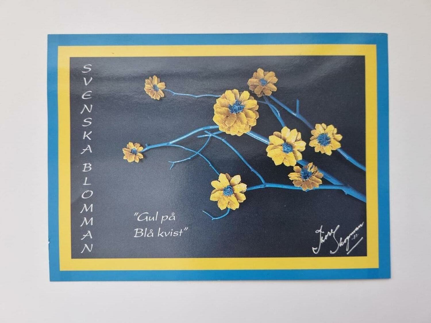 Vykort - Thore Skogman - Svenska blomman "Gul på Blå kvist"