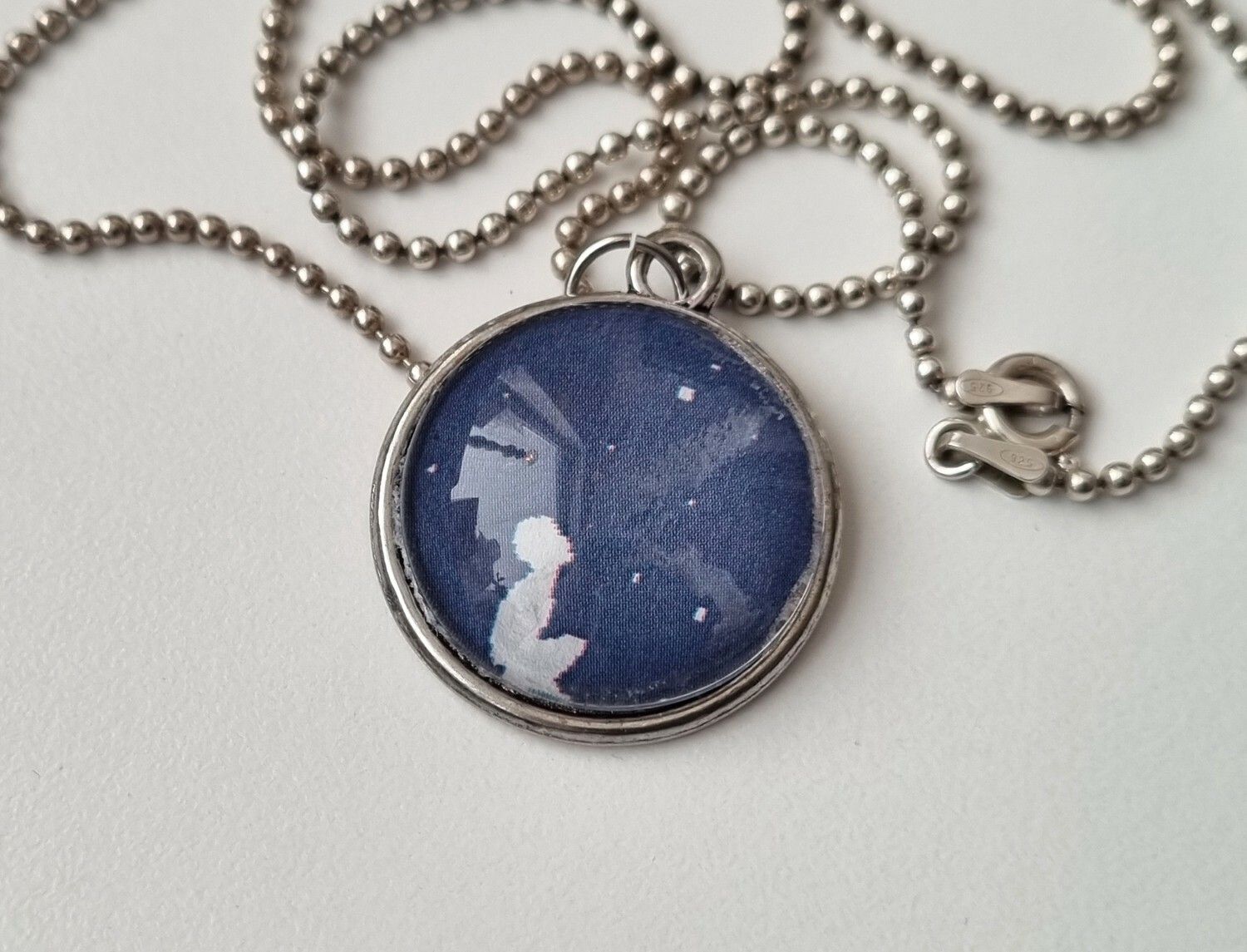 Halsband sterling 925, Blått hängsmycke