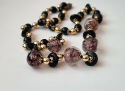 Halsband, Venetian Wedding Cake Black and Pink Glass Beads