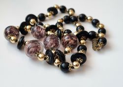 Halsband, Venetian Wedding Cake Black and Pink Glass Beads