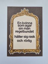 Vykort -  En kvinna som agar sin man regelbundet håller sig rask och rörlig