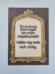 Vykort -  En kvinna som agar sin man regelbundet håller sig rask och rörlig