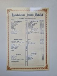 Vykort - Operakällarens Frukost-Matsedel, Stockholm
