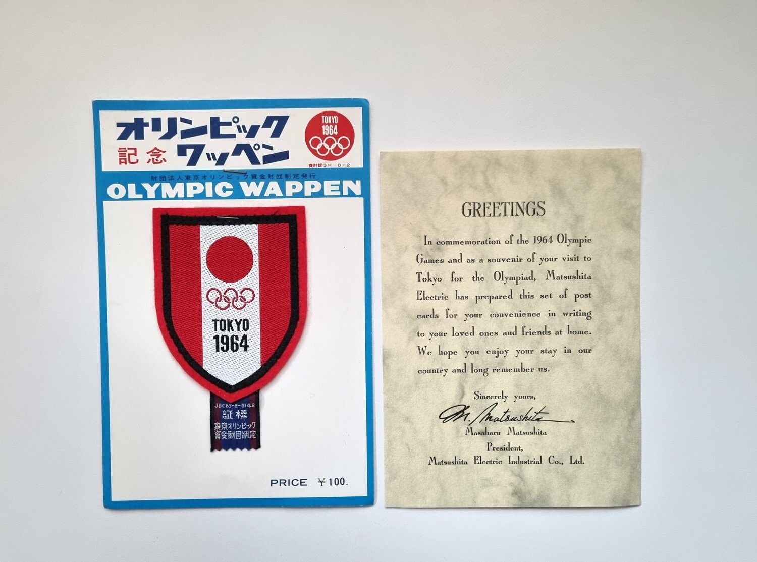 Souvenir - Olympic Wappen 1964, Tokyo + brev