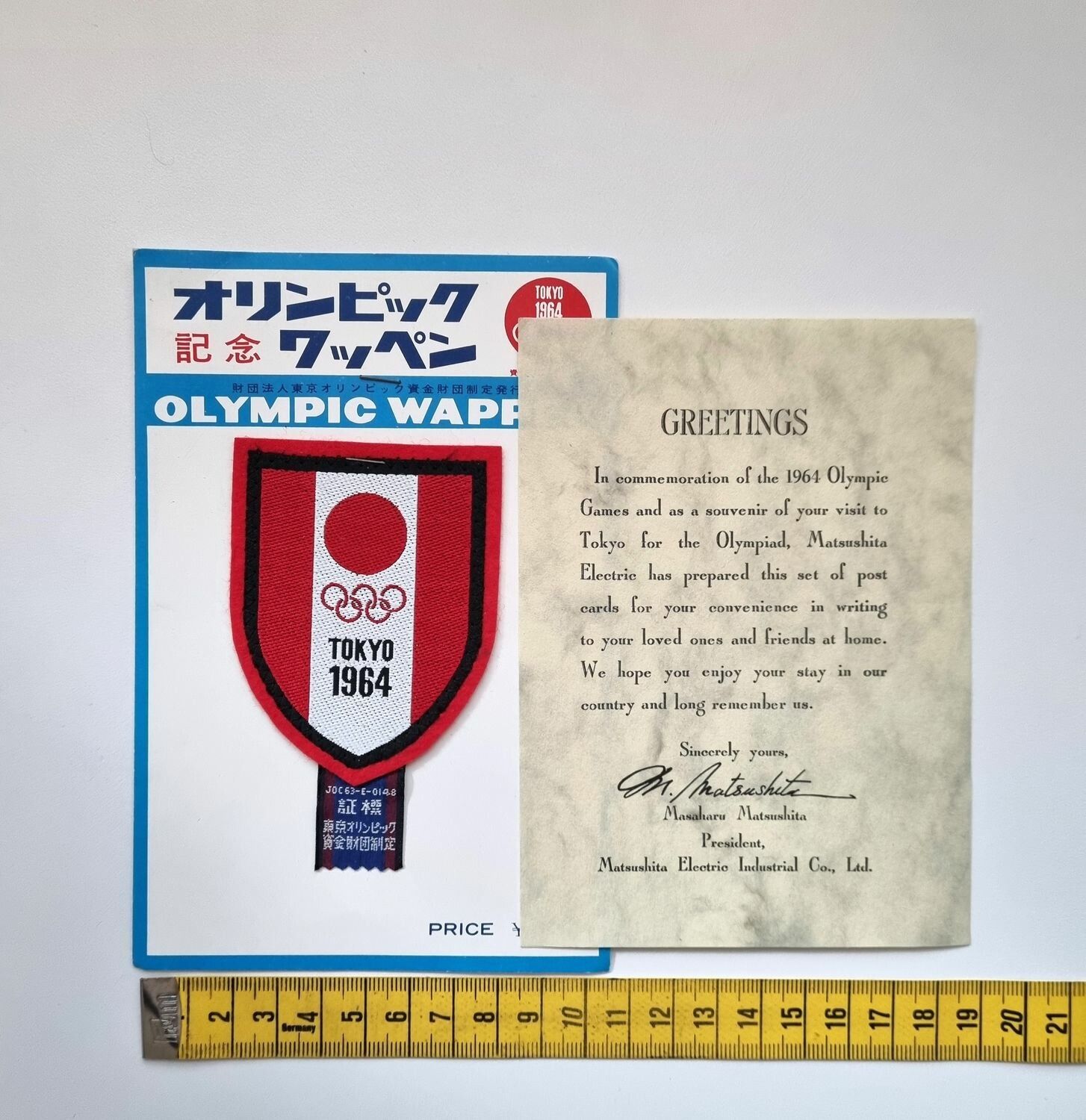 Souvenir - Olympic Wappen 1964, Tokyo + brev