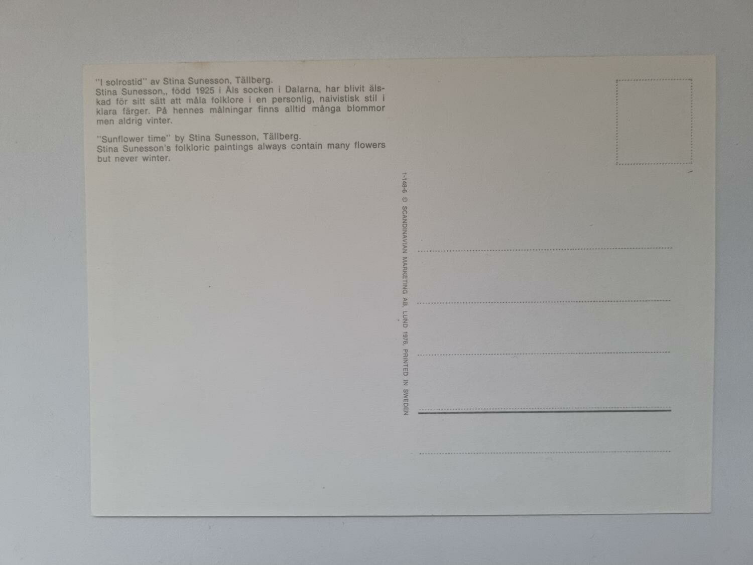 Vykort - Stina Sunesson, I solrostid