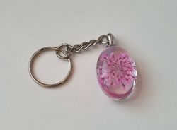 Nyckelring med oval glasberlock (lila)