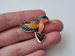 Vacker liten brosch - Orange fågel, fågelbrosch