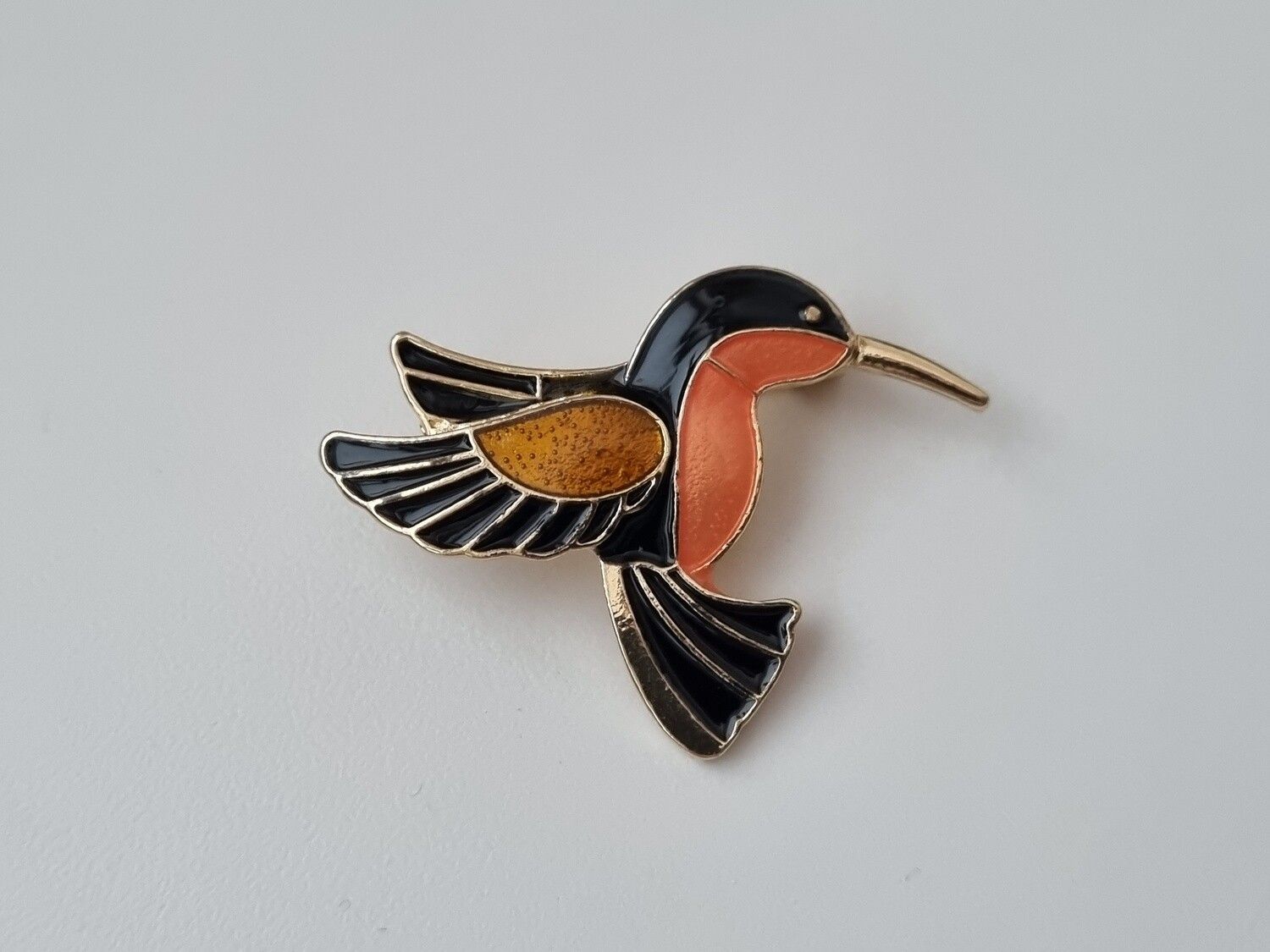Vacker liten brosch - Orange fågel, fågelbrosch