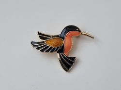 Vacker liten brosch - Orange fågel, fågelbrosch