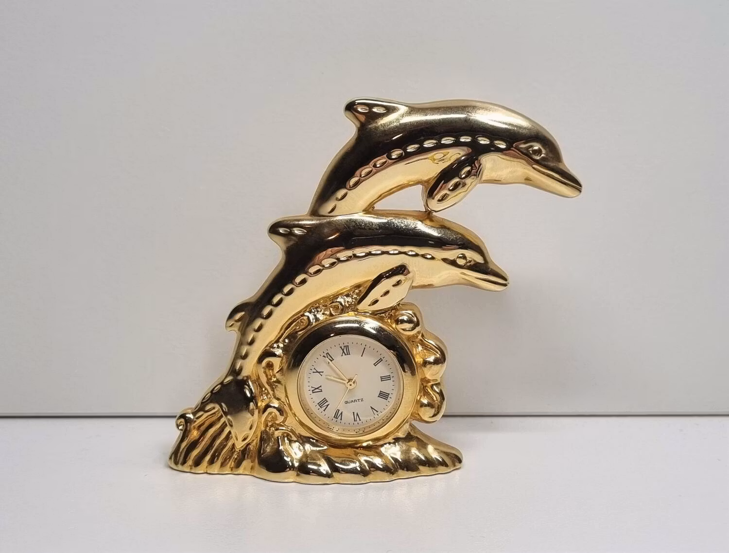 Guldfärgad bordsklocka, Delfiner / delfinklocka (146 gram)
