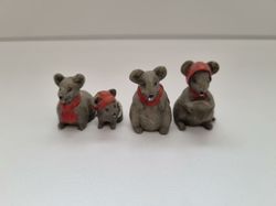 Figurin miniatyr möss, mini möss i keramik (familj, 4 st)
