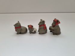 Figurin miniatyr möss, mini möss i keramik (familj, 4 st)