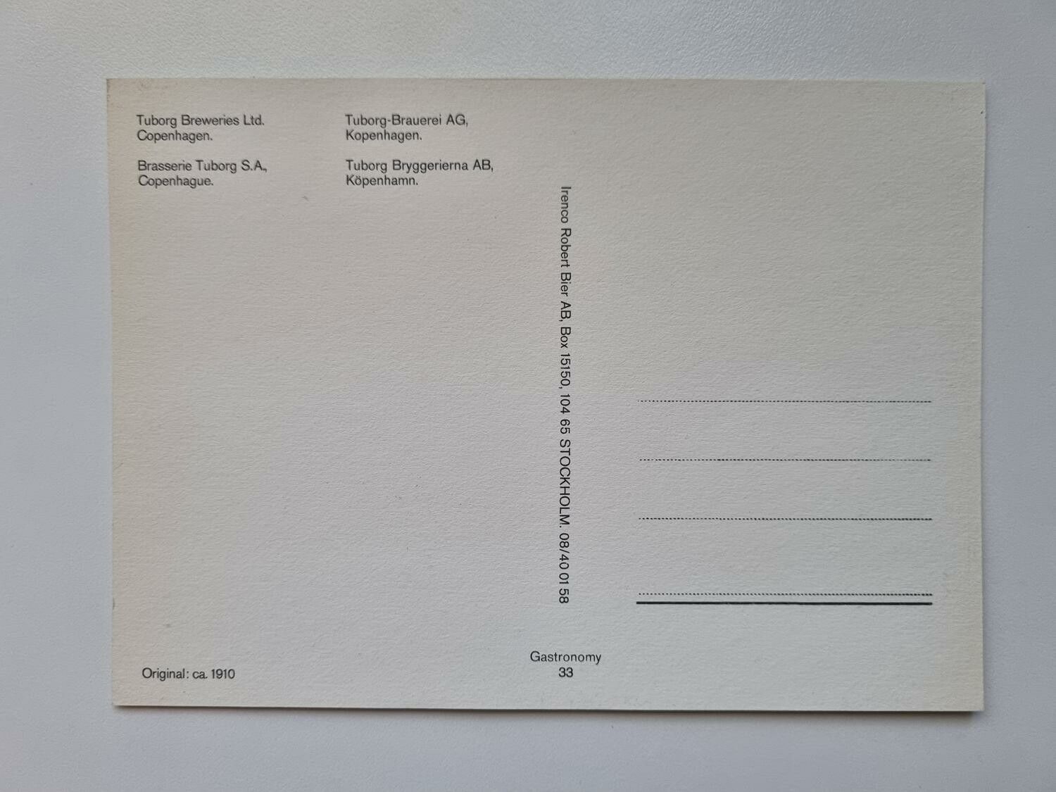 Vykort - Tuborg Bryggerierna AB, Köpenhamn