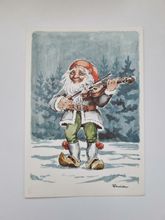 Vykort - Julkort, Rune Wenliden - Tomteskägget i fiolen