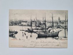 Vykort / brefkort Landskrona hamnen med båtar, 1903